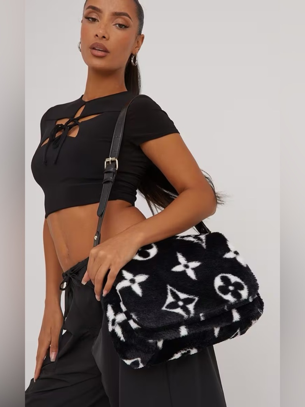 EGO Brown Printed Detail Oversized Shoulder Bag